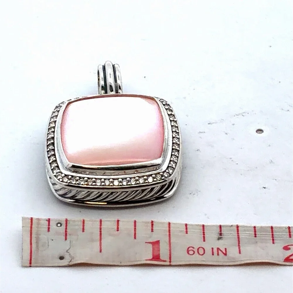 David Yurman Sterling Silver Albion Pink Mother Of Pearl Diamond Halo Pendant